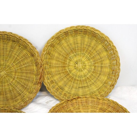 VTG Nevco 4 Paper Plate Holders Yellow 1990s 1980s 9" Natural Died Wicker Bamboo - Picture 3 of 6